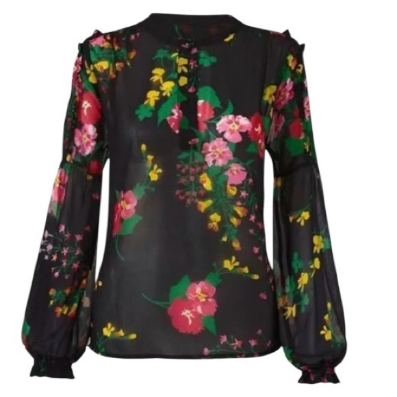 CAbi Tops - CABI #5706 Thespian Blouse Midnight Flowers Long Sleeves S Semi Sheer